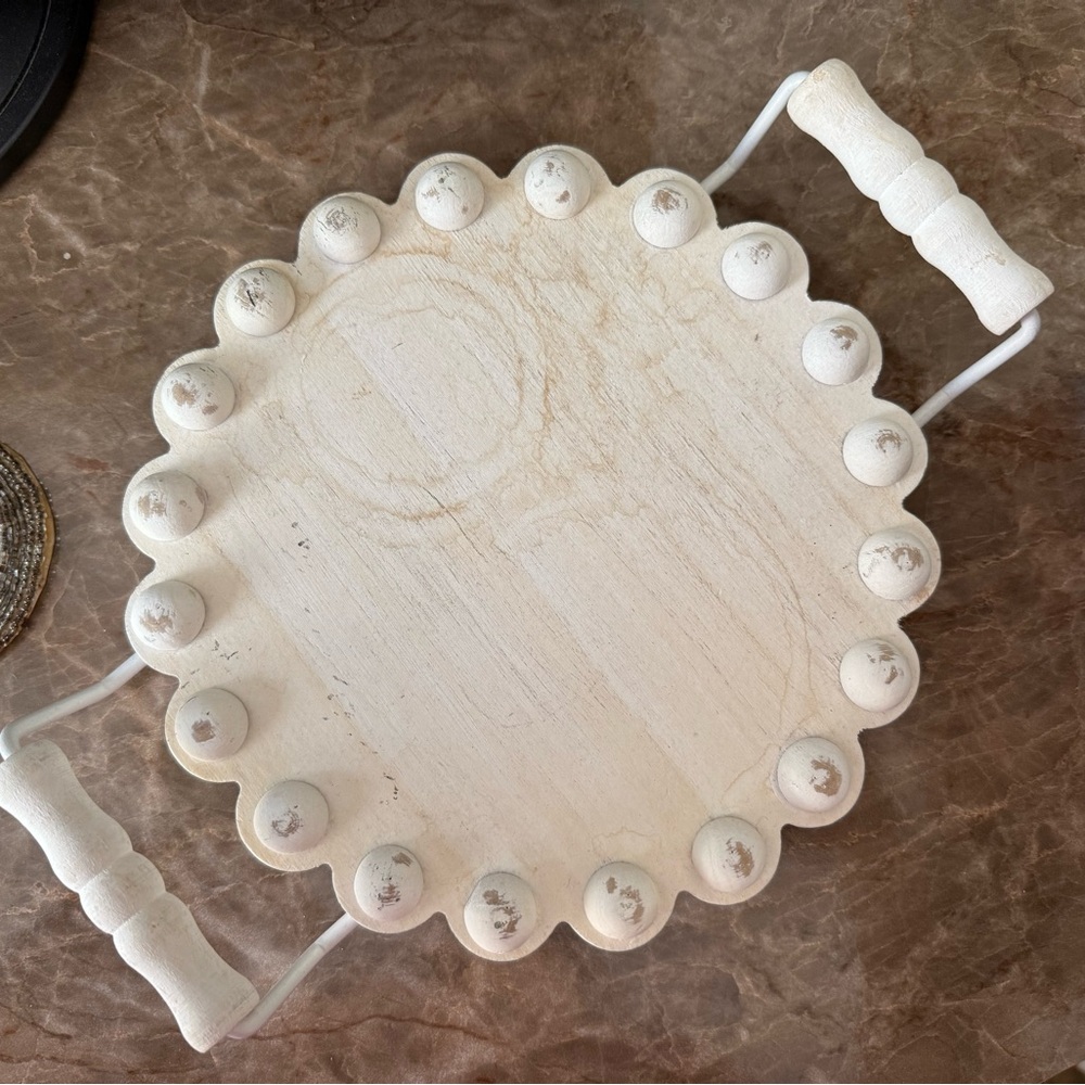 Rustic White Wooden Tray with Handles